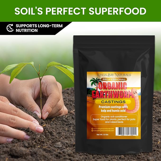 100% Organic Worm Castings - Made in USA – Natural Earthworm Fertilizer with Kelp & Humic Acid – for Indoor & Outdoor Plants, Potting Soil, Garden Beds & Seed Starters