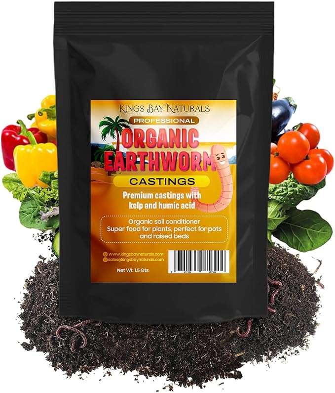 100% Organic Worm Castings - Made in USA – Natural Earthworm Fertilizer with Kelp & Humic Acid – for Indoor & Outdoor Plants, Potting Soil, Garden Beds & Seed Starters