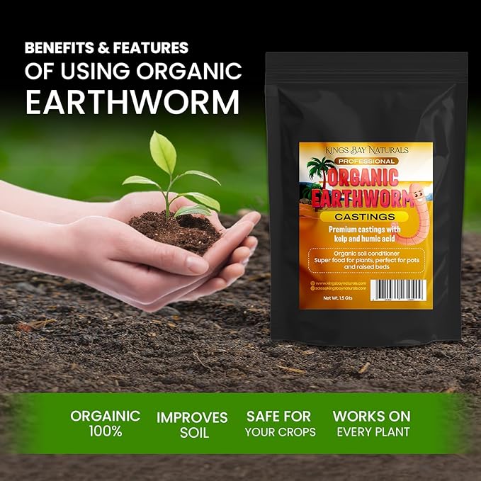 100% Organic Worm Castings - Made in USA – Natural Earthworm Fertilizer with Kelp & Humic Acid – for Indoor & Outdoor Plants, Potting Soil, Garden Beds & Seed Starters