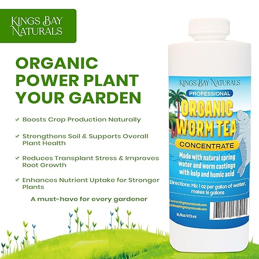Organic Worm Tea Concentrate – 16 oz Liquid Fertilizer with Kelp & Humic Acid – Compost & Bokashi Booster – 100% Natural Worm Casting Tea for Indoor & Outdoor Plants, Vegetables, Flowers & Trees