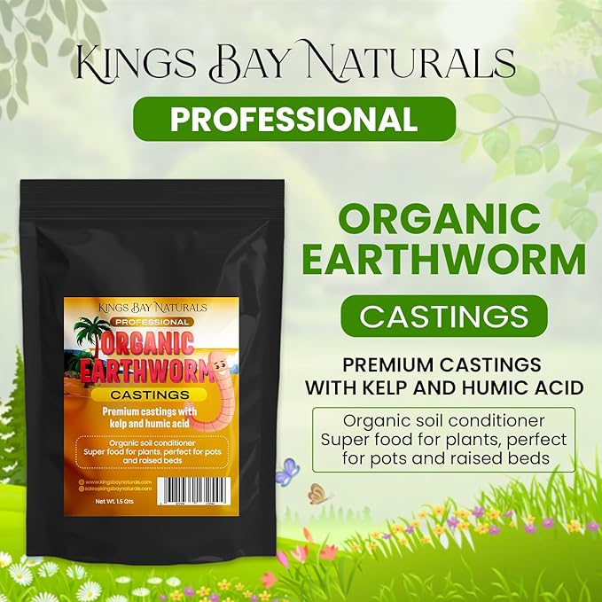 100% Organic Worm Castings - Made in USA – Natural Earthworm Fertilizer with Kelp & Humic Acid – for Indoor & Outdoor Plants, Potting Soil, Garden Beds & Seed Starters