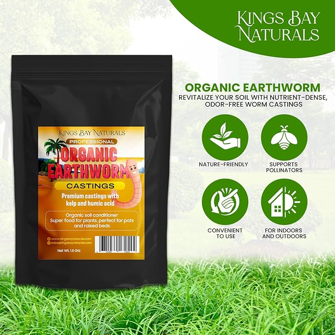 100% Organic Worm Castings - Made in USA – Natural Earthworm Fertilizer with Kelp & Humic Acid – for Indoor & Outdoor Plants, Potting Soil, Garden Beds & Seed Starters