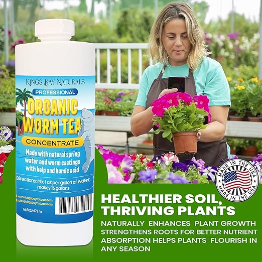 Organic Worm Tea Concentrate – 16 oz Liquid Fertilizer with Kelp & Humic Acid – Compost & Bokashi Booster – 100% Natural Worm Casting Tea for Indoor & Outdoor Plants, Vegetables, Flowers & Trees